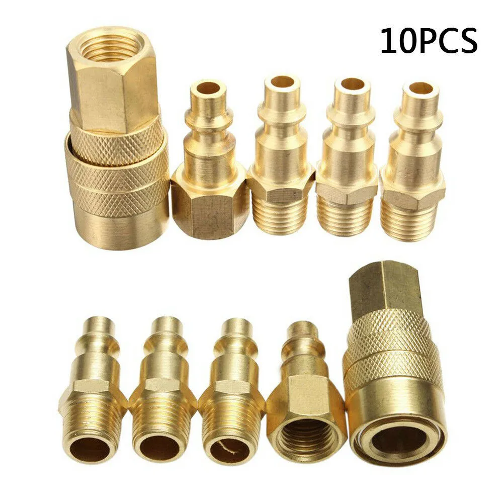 

Quick Coupler Set Kit 1/4\" NPT 10PCS Adapter Brass Compressor Coupling