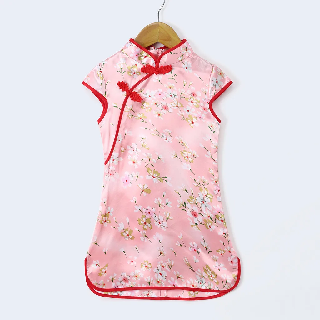 Китайское платье для маленьких девочек От 2 до 8 лет без рукавов Cheongsam одежда на