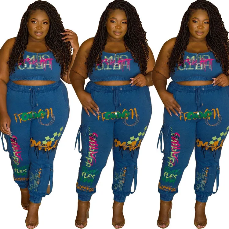 

Лидер продаж, разноцветные комплекты из двух предметов с надписью, лето 2021, короткий топ без рукавов, брюки со шнуровкой и высокой талией, же...