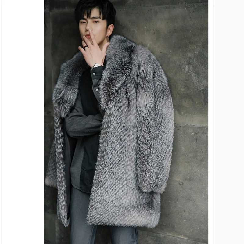 Мужское пальто из искусственного меха лисы средней длины овечьей шерсти теплая