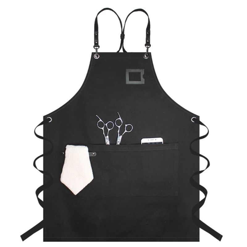 

Waterdrop Resistant Canvas Bib Chef Apron with Pockets Wood Craftsman Artisan Waiter Painting Work Clothes Cross Back Adjustable