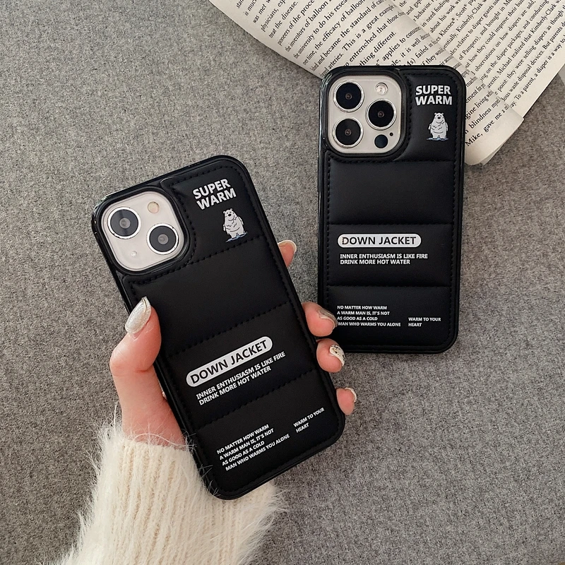 

Cute Bear Winter Down Jacket 3D The Puffer Soft Cloth Phone Case For iPhone 11 12 13 Pro Xs Max X Xr 7 8 Puls SE Back cover