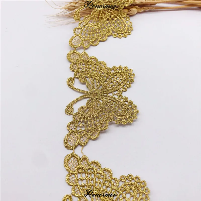 1 ярд полиэстер Золотое кружево большая бабочка золотая нить аксессуары для