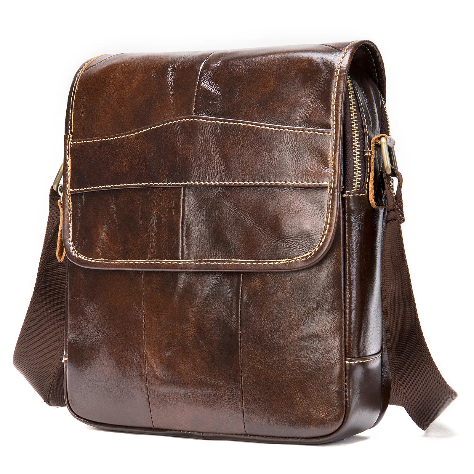 Genuine Leather Men's One Shoulder Crossbody Bag With Large Capacity Retro Cowhide Multifunctional Popular Style