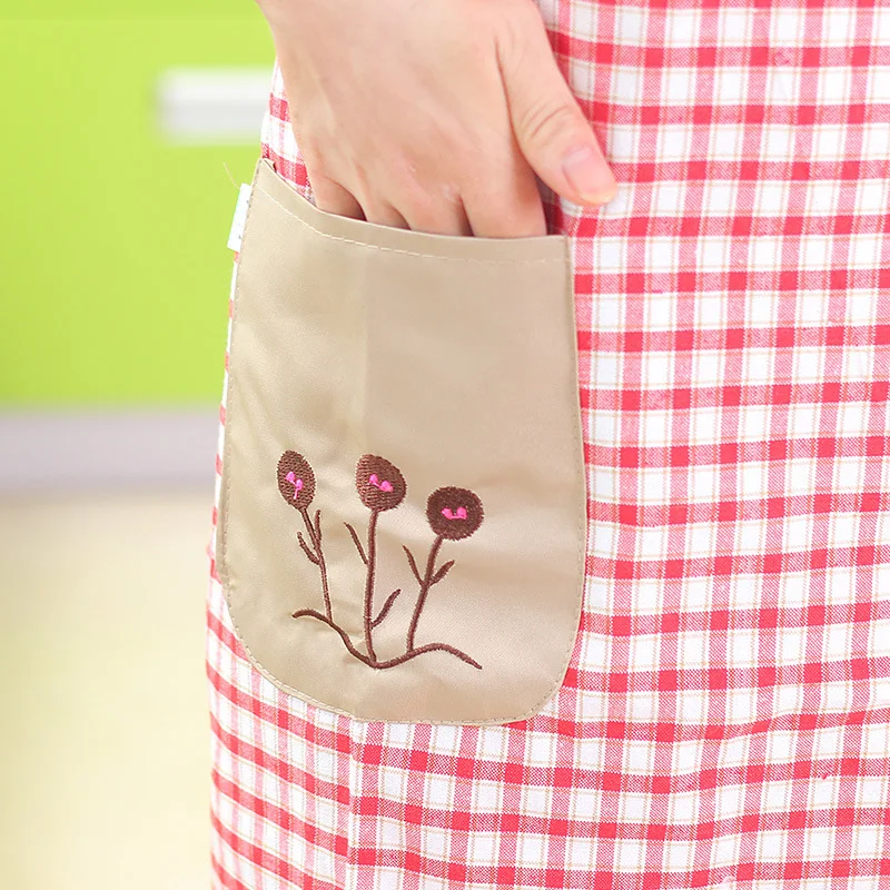 Кухонный вышитый хлопковый и Льняной Фартук модный клетчатый маслостойкий