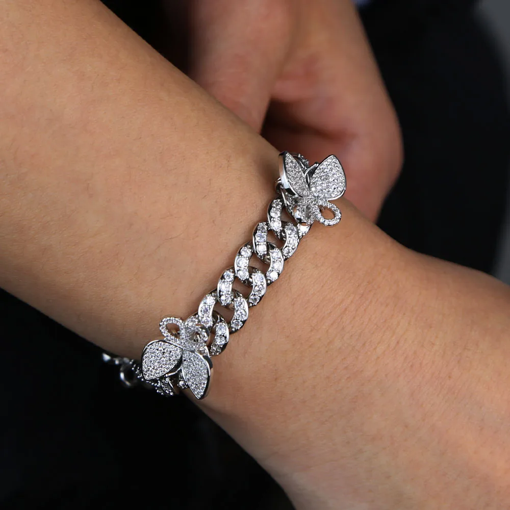 Женский браслет из кубинской цепи Майами с фианитом серебристый цвет прозрачный
