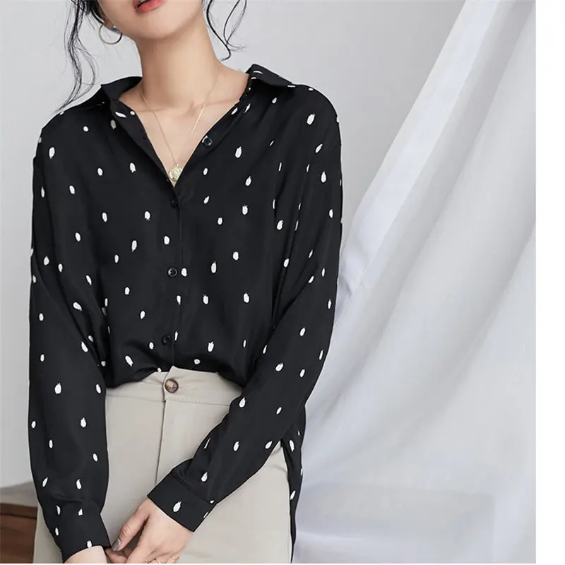 

HziriP Black Polka Dots Irregular Fashion Leisure 2020 All-Match Loose Women Blouse Office Lady Women Tops High Quality Blouses