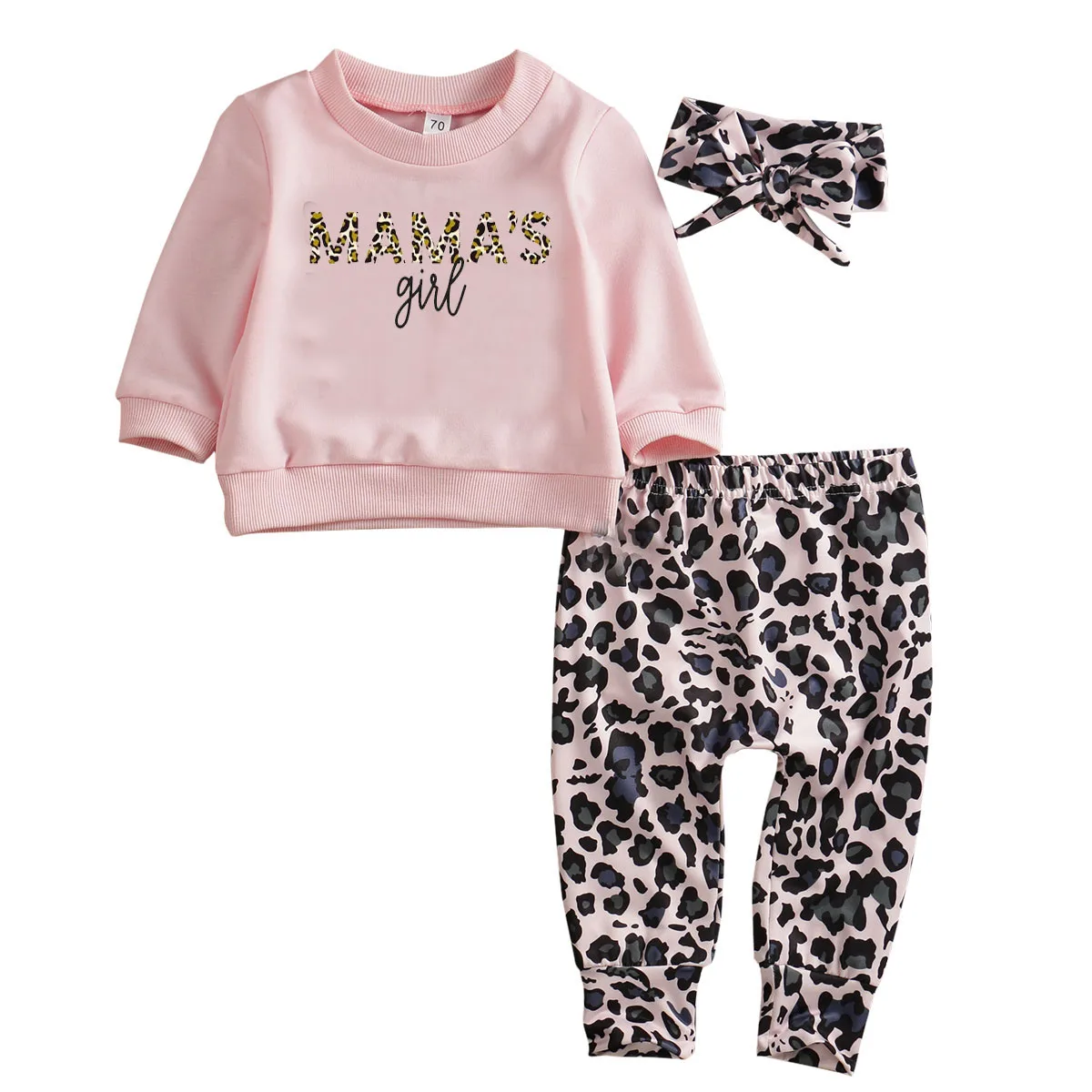 

3Pcs Newborn Infant Baby Girl Clothes Top T-shirt Leopard Pants Outfit Set