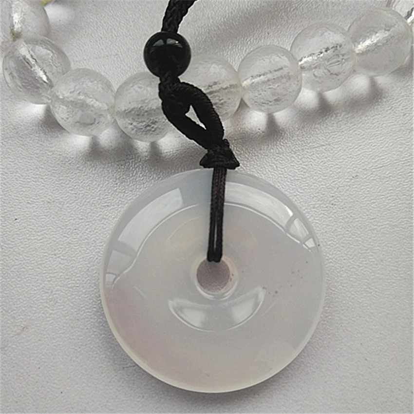 Natural White Transparent Chalcedony Donut Necklace Pendant Hand Carved Gems Lucky Amulet Fashion Jewelry Gift | Украшения и