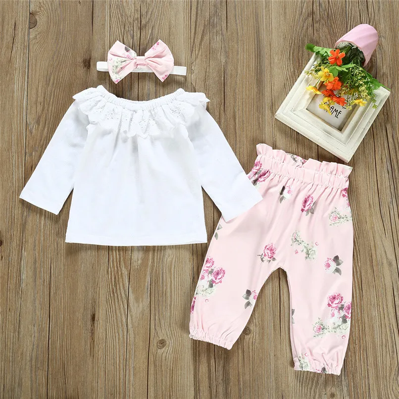 Vestido infantil/Одежда для новорожденных девочек, пальто, футболка Топы+ штаны с цветочным принтом, леггинсы, комплект одежды, roupa de bebe terno J6
