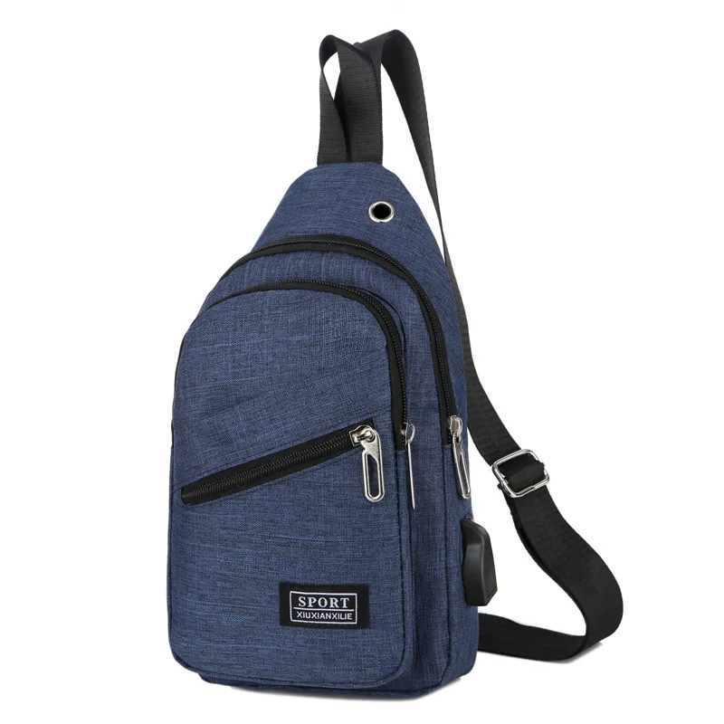 Мужская сумка через плечо с usb зарядкой нагрудная на молнии Большая