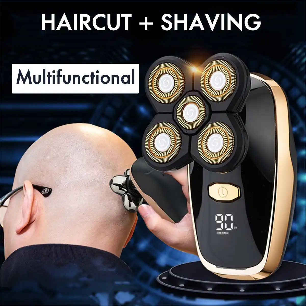 

5 In 1 4D Men's Rechargeable Bald Head Electric Shaver 5 Floating Heads Beard Nose Ear Hair Trimmer Razor Clipper Facial Brush