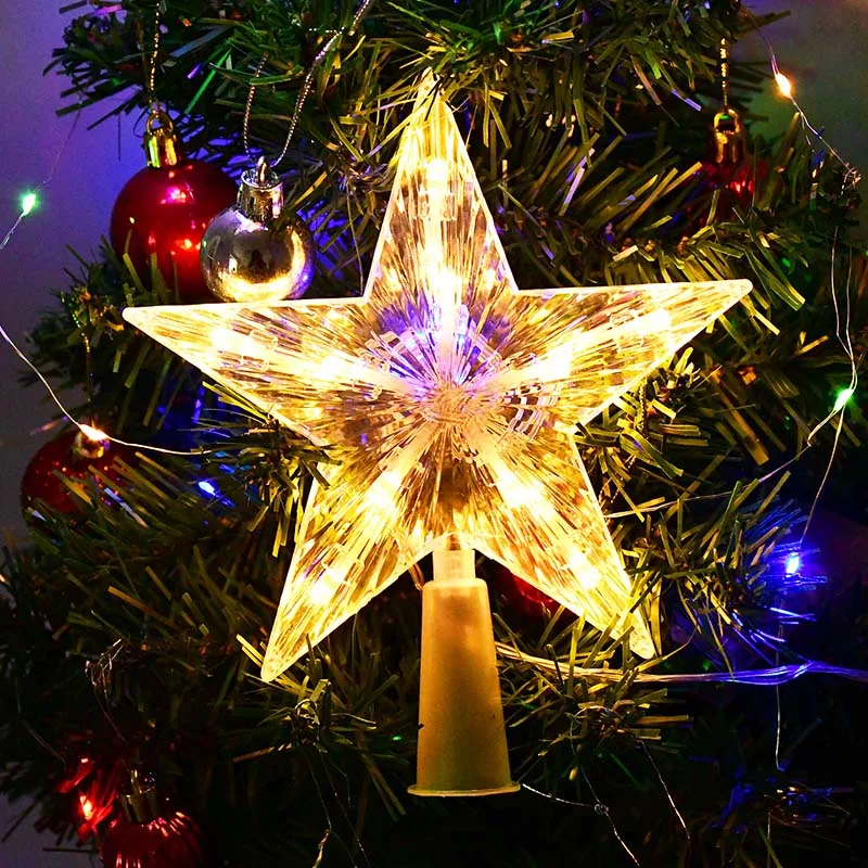 

1Pc 18/24cm Led Christmas Tree Top Star Lights Five-pointed Star Glowing Xmas Tree Ornaments Navidad New Year Party Decor Gifts