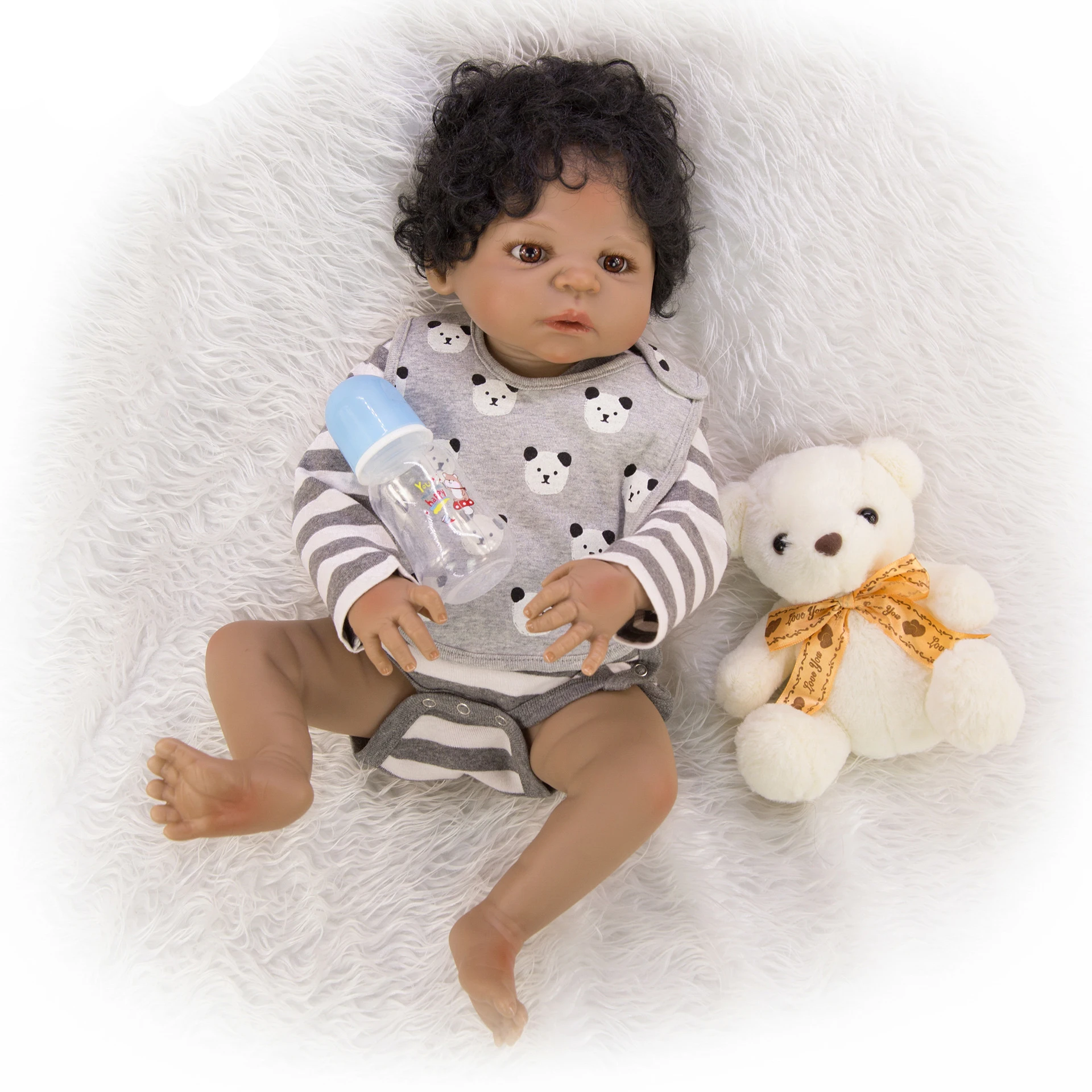NPKDoll Bebe Reborn силиконовая кукла для детей 23 дюйма Реалистичная мальчика черная кожа
