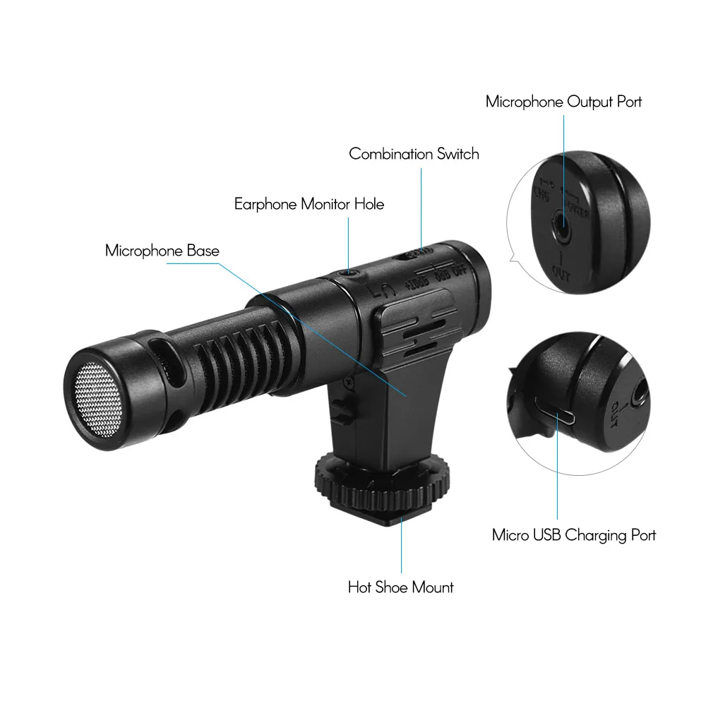 DSLR камера телефон микрофон видео Vlogging Запись наушники контролировать отверстие