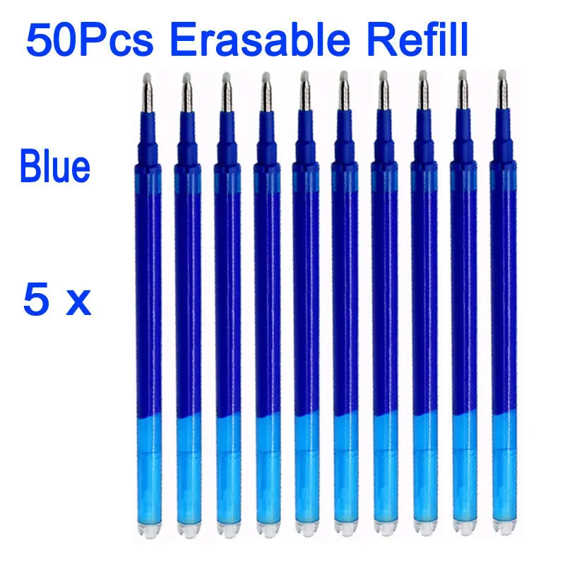 50Pcs/Set 0.7mm Erasable Pen Refill Rod Magic Erasable Gel Pen Blue Black Ink 8 Color Office Stationery Writing Handle Accessory