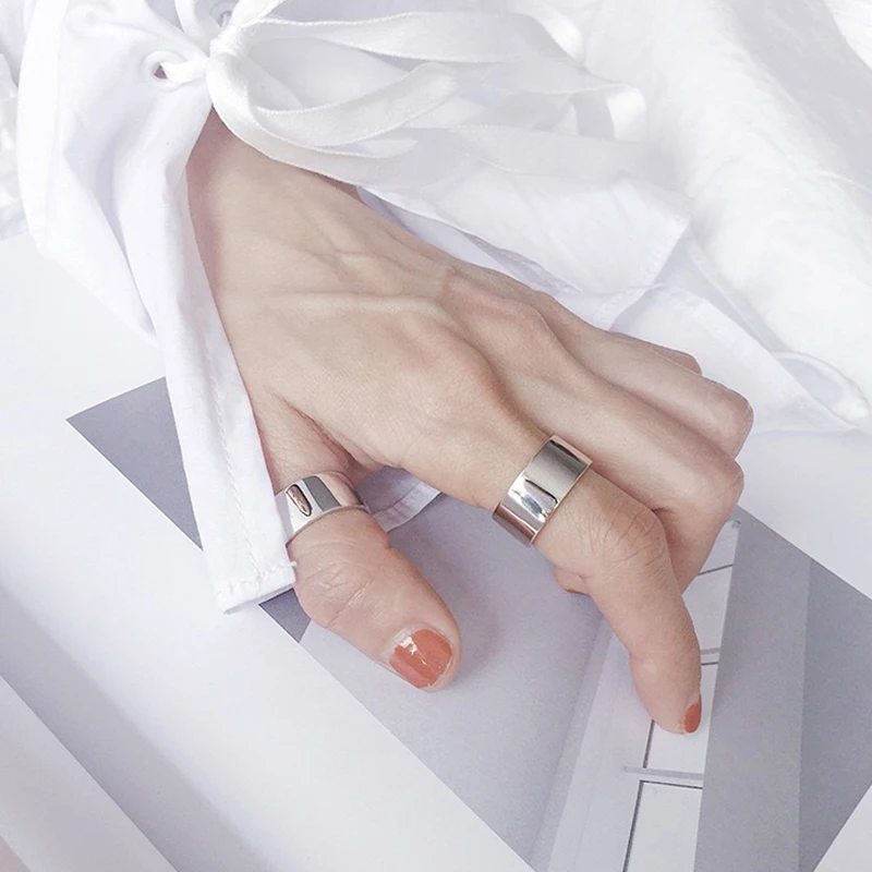 

Блестящие серебряные кольца VENTFILLE для женщин, простое Большое широкое кольцо для пальцев унисекс, ювелирные изделия в стиле панк-рок