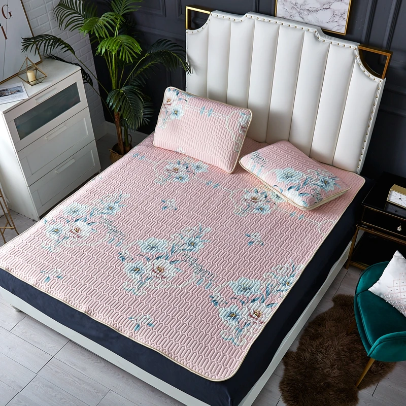 

Latex Bed Mat Summer Quilted Bed Cover Set with Pillowcase Breathable Soft Cool Sleeping Mat Print Cartoon Funny Fruit Character