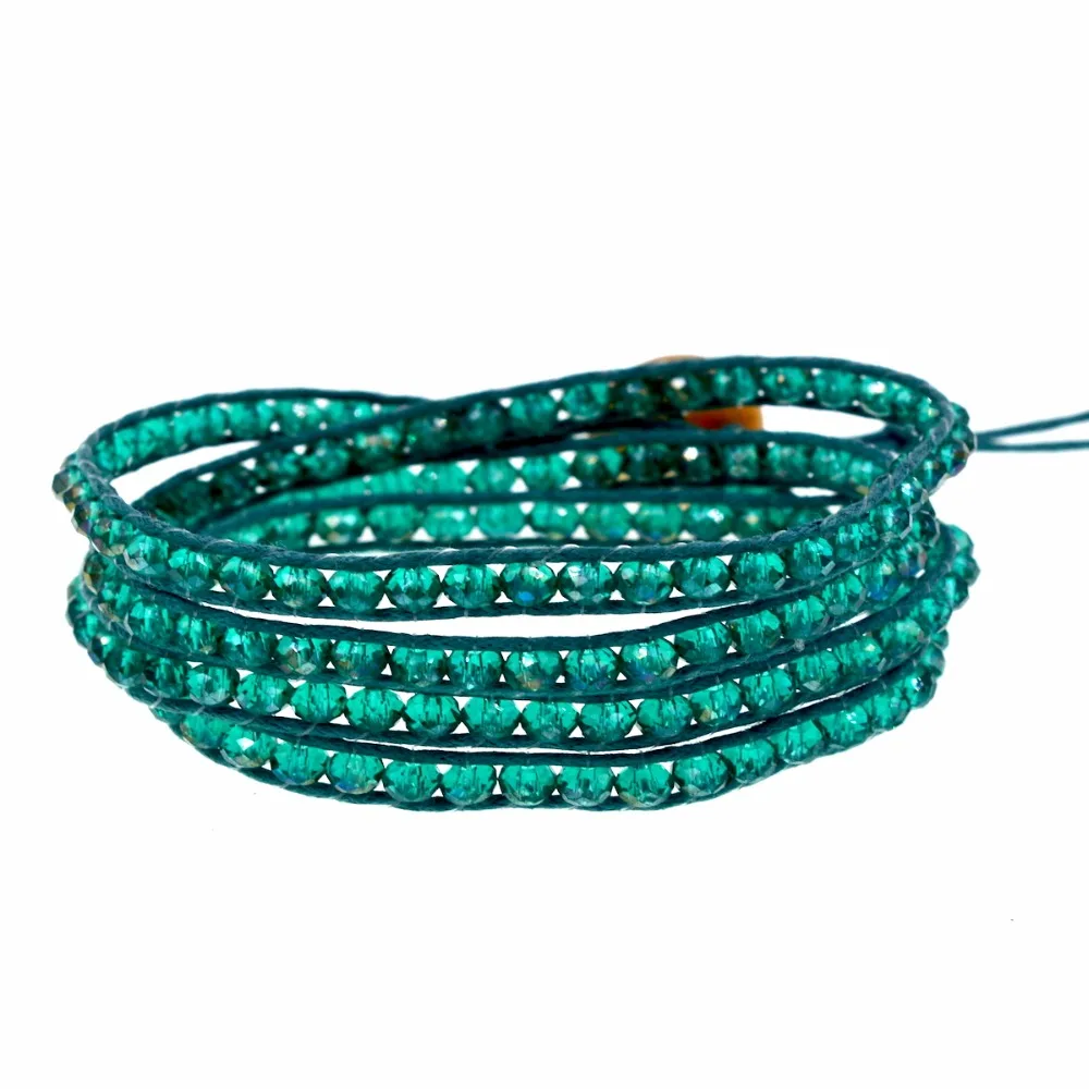 Малахитовый зеленый браслет из бисера с кристаллами 4 круглых браслета на