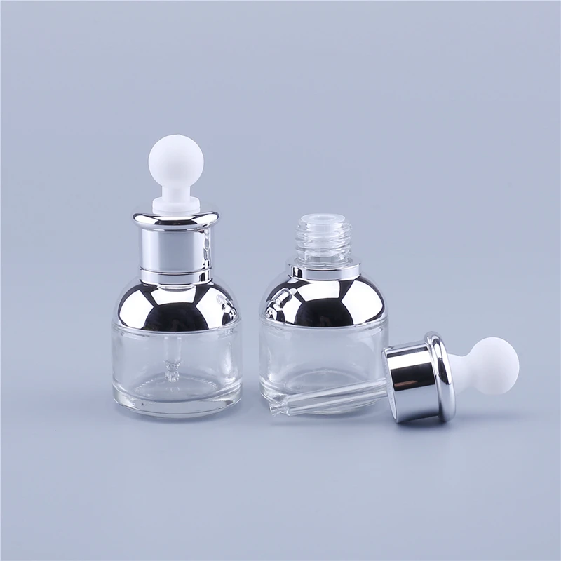 10pcs 30ml High Quality Empty Clear Glass Dropper Bottle With Silver Aluminum Clourse White Rubber 1oz Cosmetic Containers | Красота и