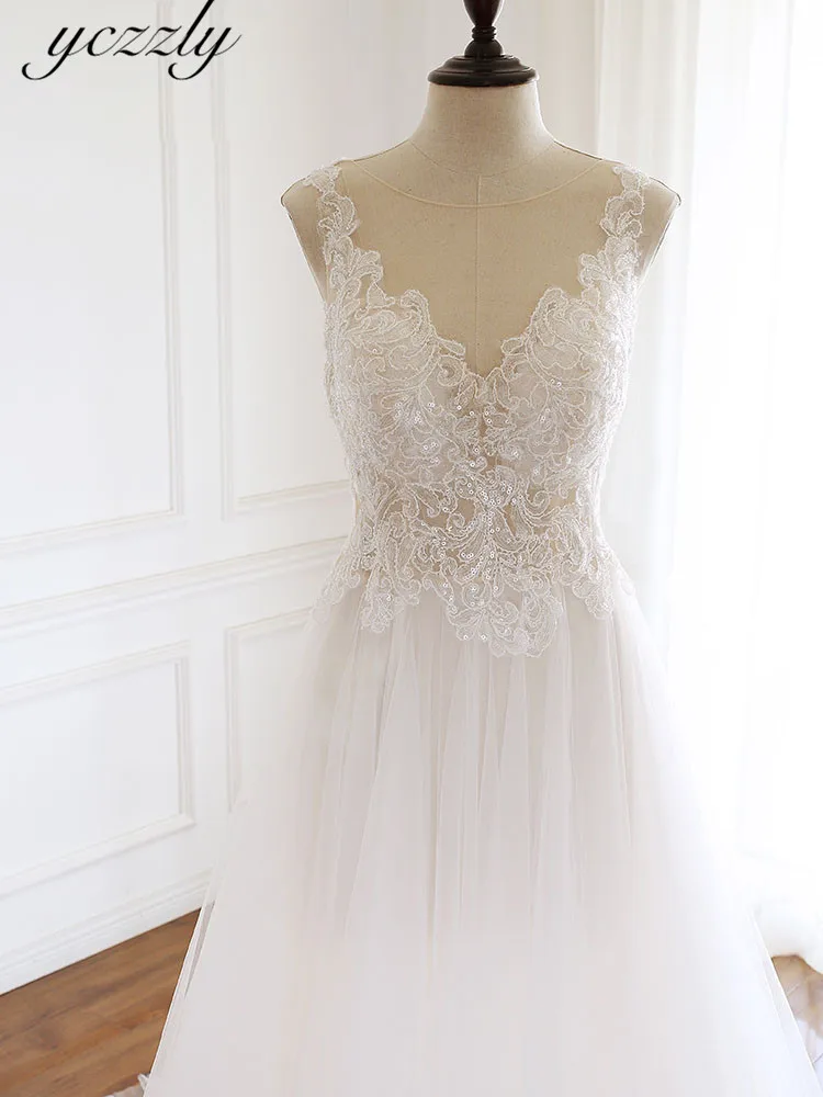 Vestidos De Casamento Com манга просто Иллюзия кружевное платье с v-образным вырезом С