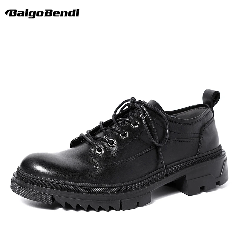 

Новое поступление! Мужская повседневная обувь из натуральной кожи, удобная офисная обувь на толстом каблуке, с круглым носком, на шнуровке, ...