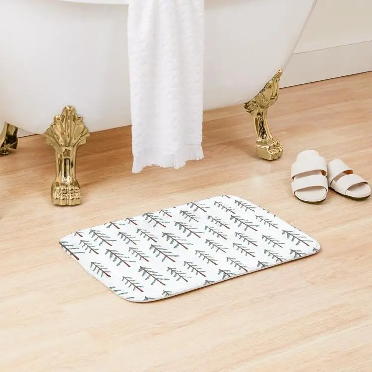 

Fir Tree Doodle Wood Bath Mat Shower Room Floor Decoration Living Room Pad Anti-Slip Wash Toilet Home Carpet Kitchen Bedroom