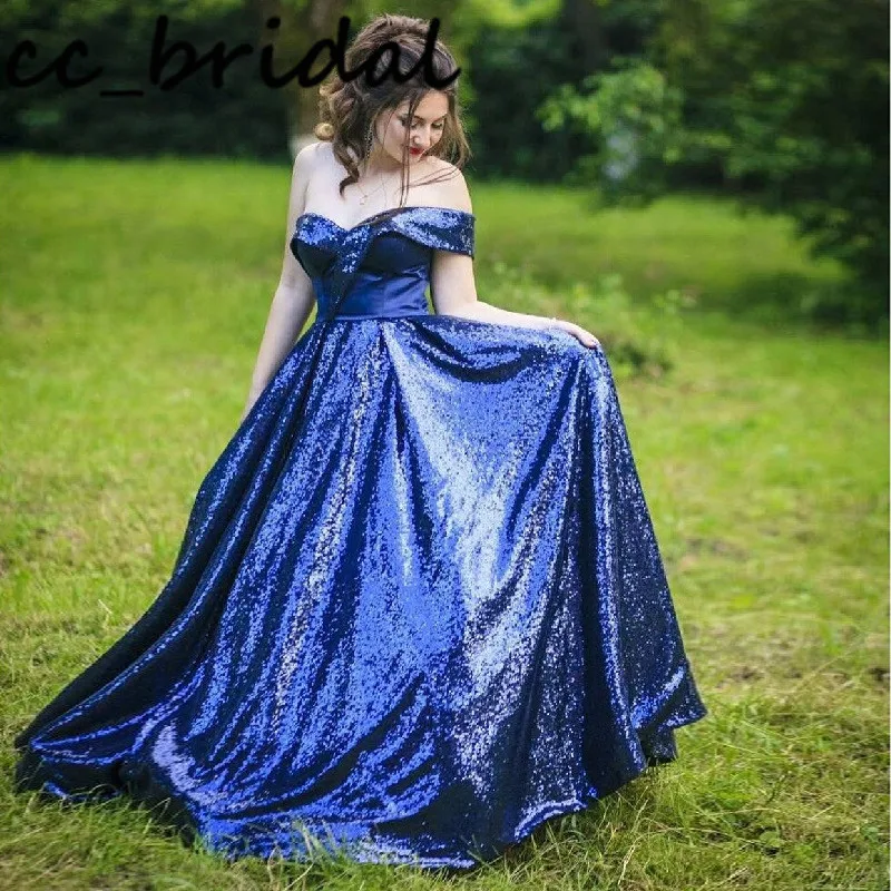 

Женское длинное вечернее платье, синее платье с одним открытым плечом, расшитое пайетками, для выпускного вечера, 2020