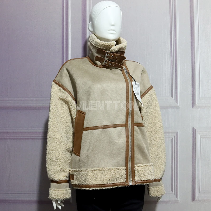 Куртка женская замшевая в винтажном стиле свободная теплая Байкерская верхняя