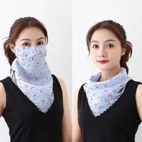 floral women anti uv dust thin chiffon outdoor neck face cover scarf shawl