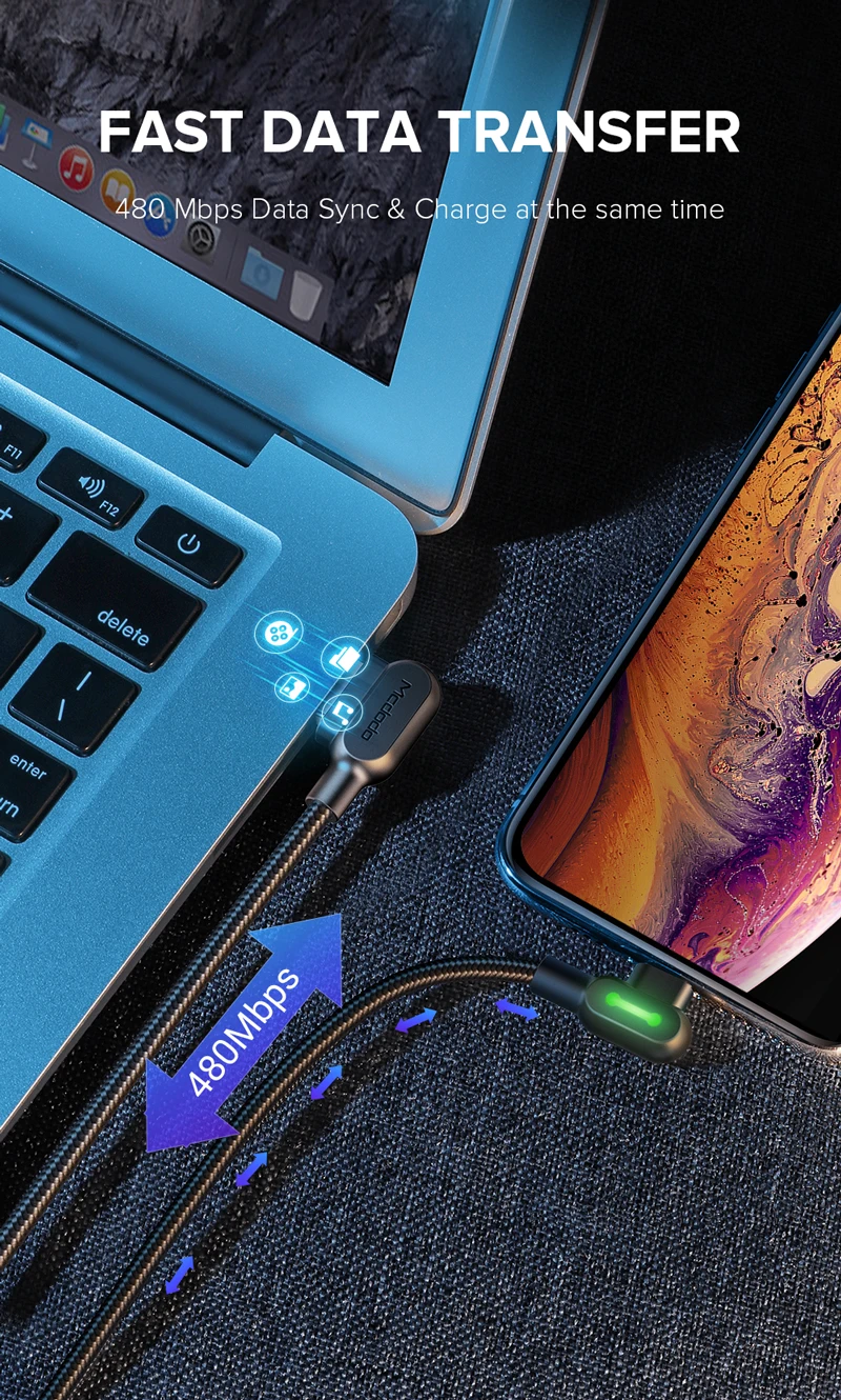 MCDODO usb-кабель для быстрой зарядки, зарядные устройства для мобильных телефонов, шнур для iPhone 11 Pro XS MAX XR X 8 7 6s Plus 5S 5, usb-кабели для передачи данных