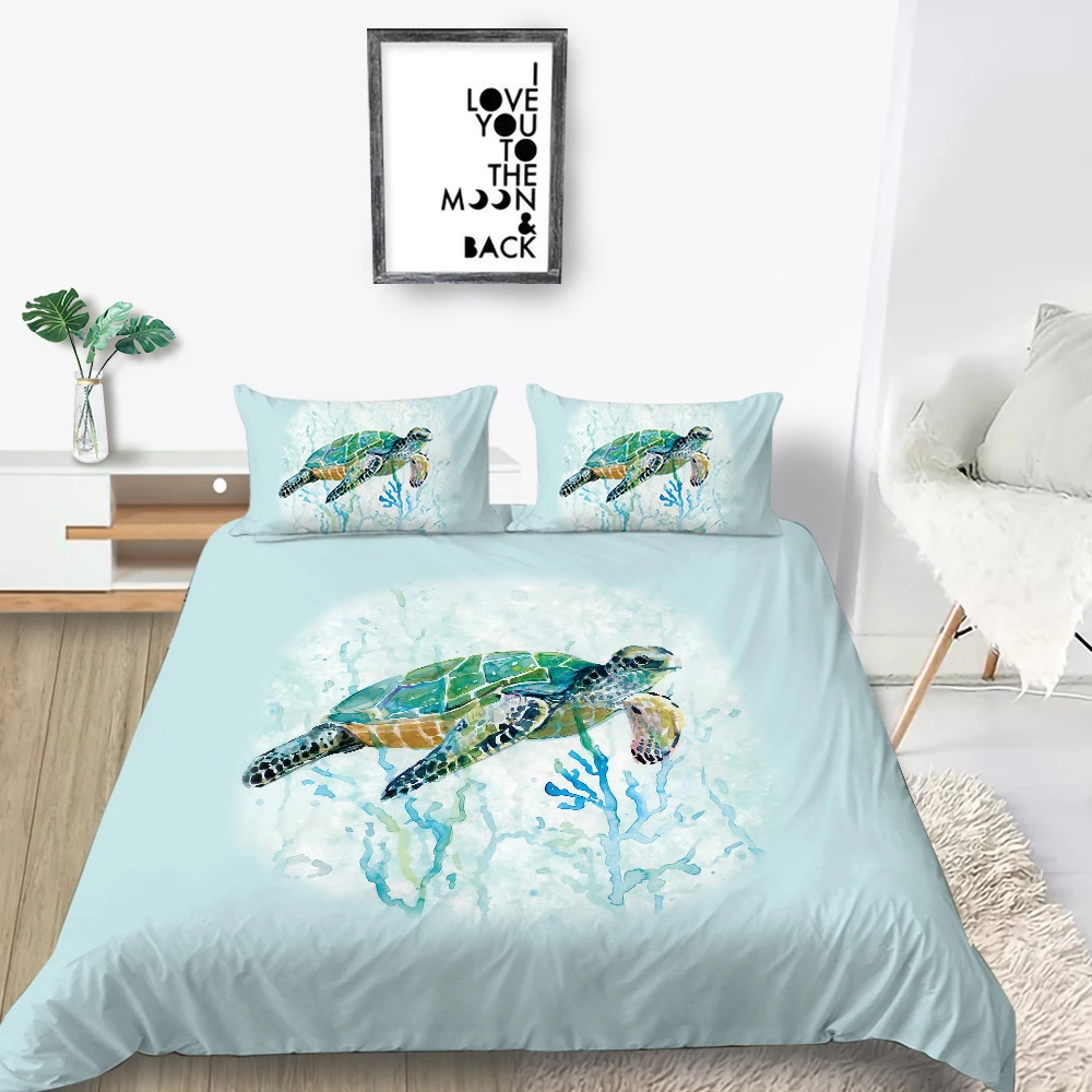Комплект постельного белья с изображением морских черепашек | Дом и сад