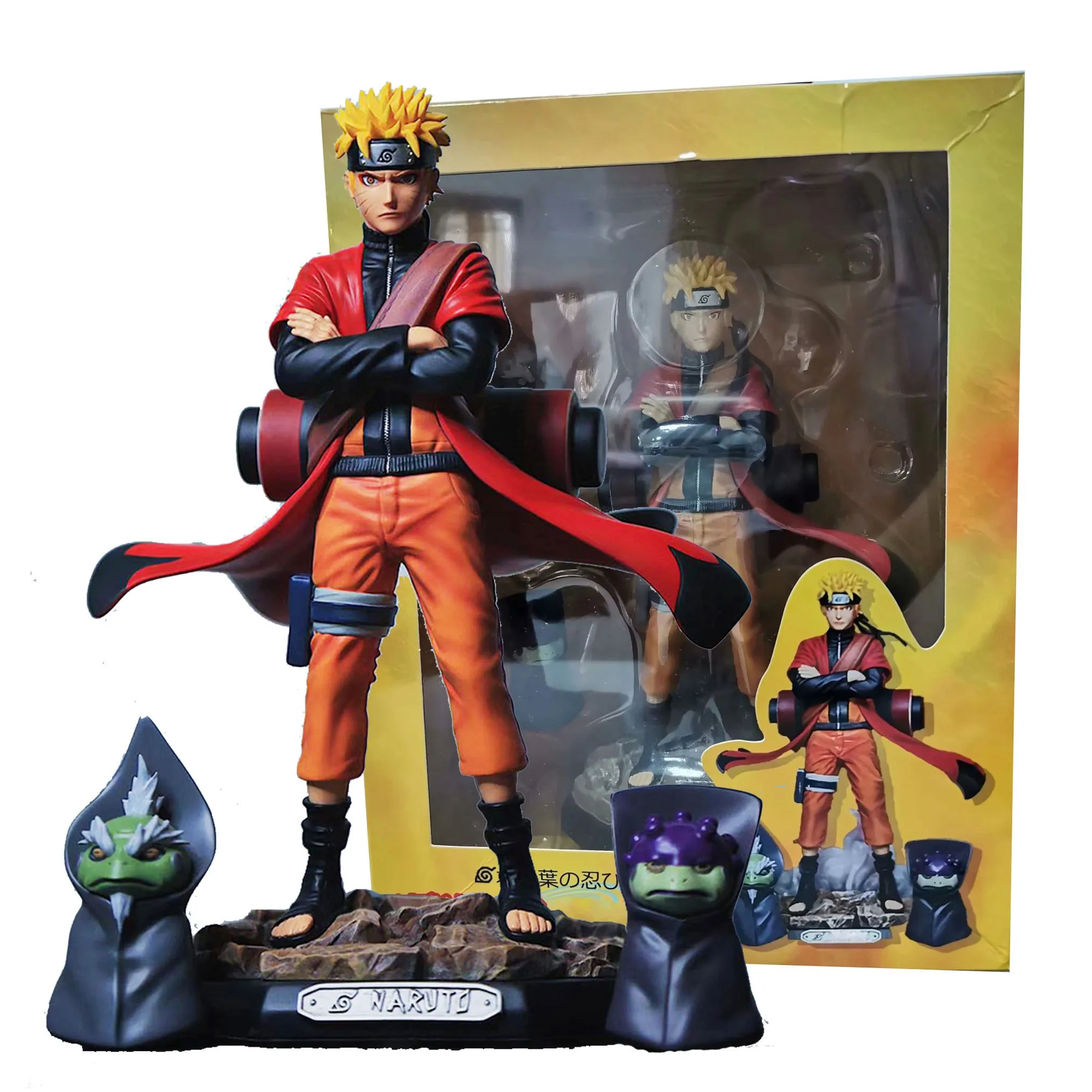 

Naruto Cartoon Figure Toys For Children Action 22CM Gk Immortal Model Naruto With 2 Toads Color Box Packed Collectible Gift Toys