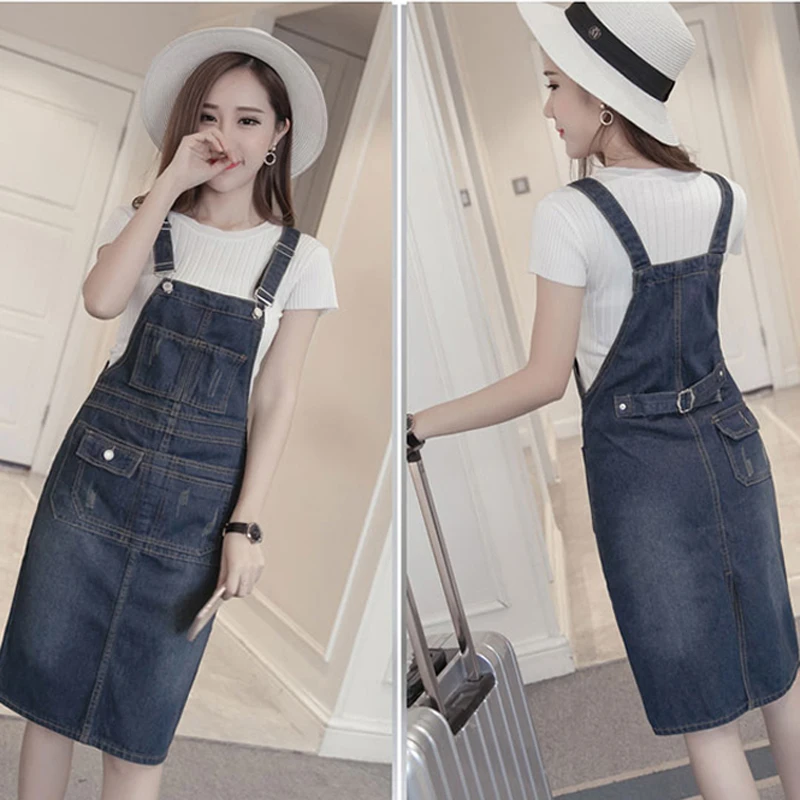 Женское джинсовое платье на подтяжках без рукавов размера плюс хлопок в