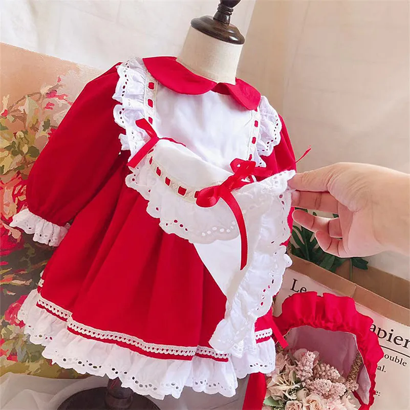 Осенне-зимняя одежда для маленьких девочек в стиле спанис красное винтажное