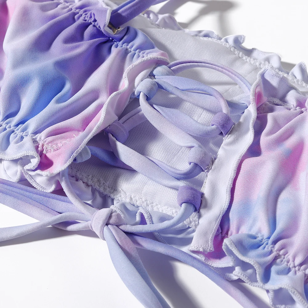 Купальник-бикини женский с принтом тай-дай бандажный купальник оборками и