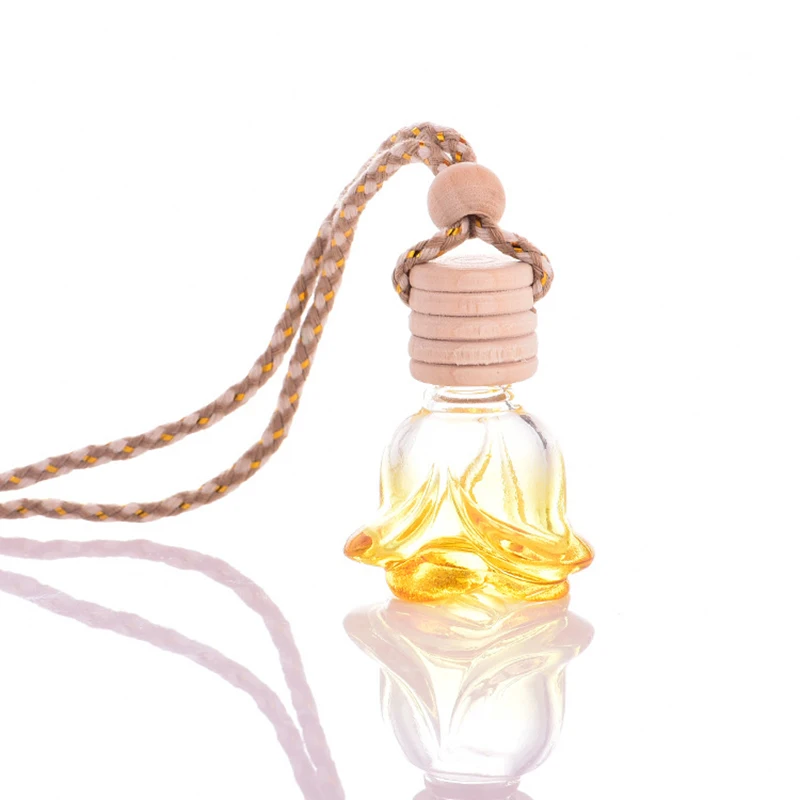 

Car Hanging Glass Flower Shaped Pendant Empty Bottle For Perfume Air Freshener 5 Color Choose Free Shipping