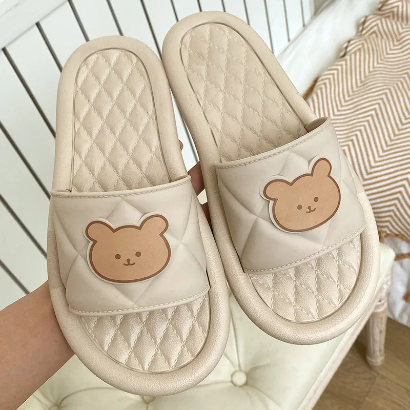 

Indoor Bear Slippers Women's Summer Flat Sandals Home 2021 Flip Flop Flats Fluffy Slides Soft Bottom Bath Slipper Cartoon Shoes