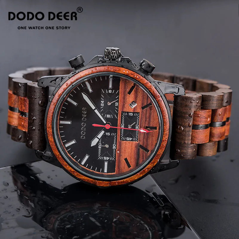 

Часы наручные DODO DEER Wood мужские, брендовые Роскошные водонепроницаемые светящиеся спортивные, для бега, секунды, подарок для мужчин
