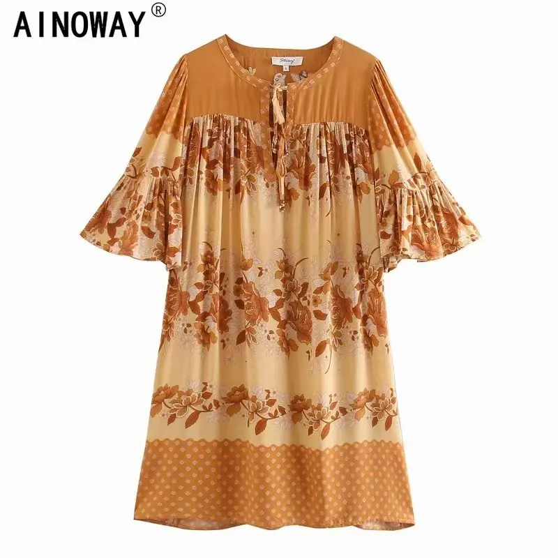 Винтажное шикарное женское богемное мини платье с цветочной вышивкой и бахромой