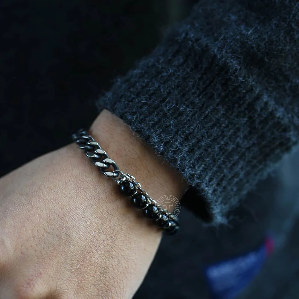Уникальный синий браслет из натурального камня для мужчин и женщин нержавеющей