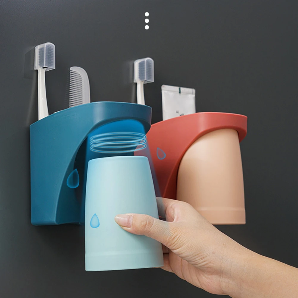 

Creative Toothbrush Cup Set Wall-Mounted Toothbrush Holder Magnetic Suction Seamless Non-Punch Bathroom Storage Rack Organizer