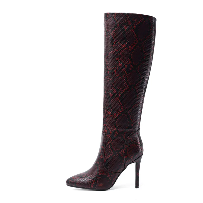 Женские сапоги на высоком каблуке со змеиным принтом размеры 34-43 | Обувь