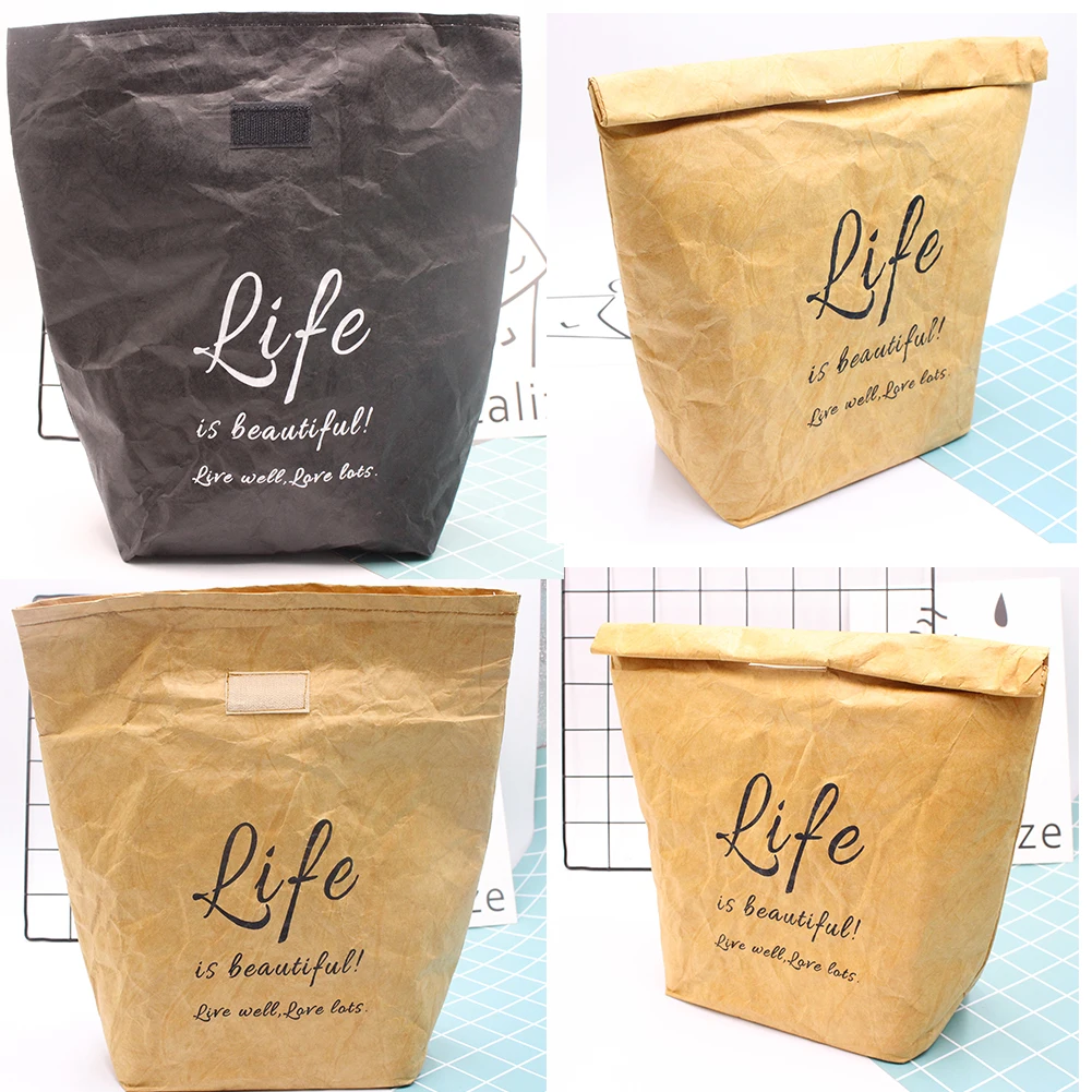 

Food Container Lunch Bag Reusable Brown Paper Thermal Insulation Waterproof Foldable Office School Large Capacity Portable