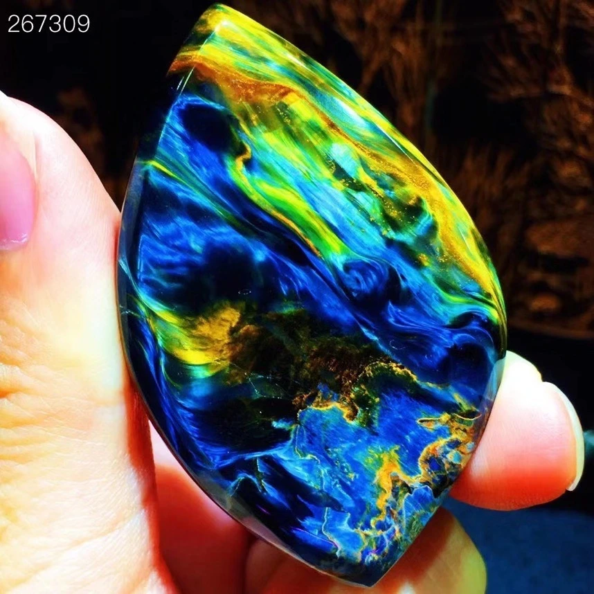 

Namibia Natural Yellow Blue Pietersite Chatoyant Pendant 55x35x8.6mm Women Men Big Cat Eye Jewelry AAAAAA