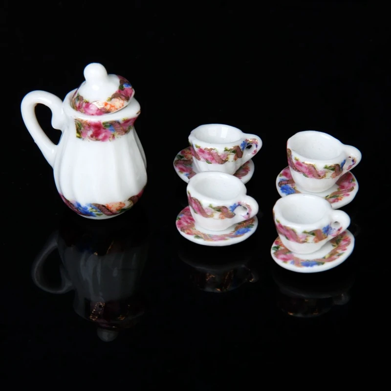 15 шт. Миниатюрный фарфоровый чайный сервиз для кукольного домика тарелка + чашка