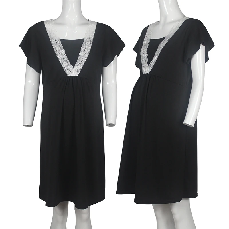 Pijama de encaje para lactancia materna, ropa de dormir con cuello en V, Mini camis&oacute;n de maternidad, de verano-2