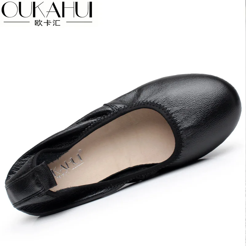 Rushiman Black Genuine Leather Flat Heel Comfortable Soft Bottom Full-grain Leather Anti-slip Foot Covering Flat Keel Thin Shoes