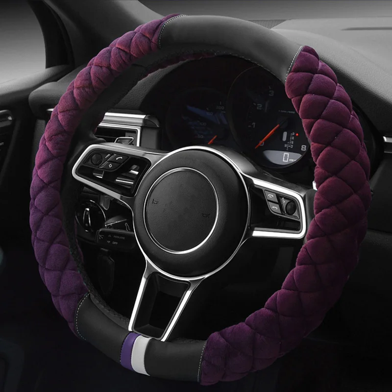 Winter Plush Steering Wheel Cover Black Gray Brown Red Purple Car Styling Handle Medium 38cm Universal Auto Interior Accessories |