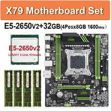 X79 motherboard set with LGA2011 combos Xeon E5 2650 v2 CPU 4pcs x 8GB = 32GB memory DDR3 RAM 1600Mhz PC3 Four channels SATA3.0